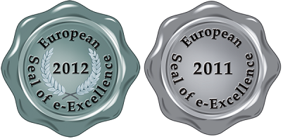 Sello de platino de European Seal of e-Excellence 2012 y sello de plata de  European Silver Seal of e-Excellence 2011